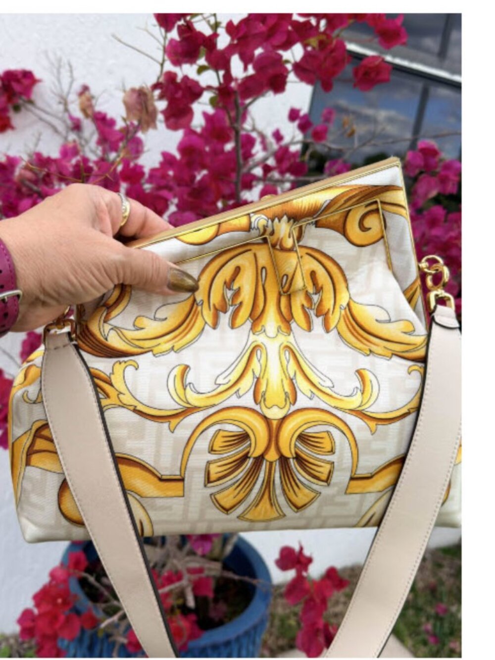 Fendi X VERSACE Silk Calfskin Fendace FF Baroque Print Medium Fendi First w/COA